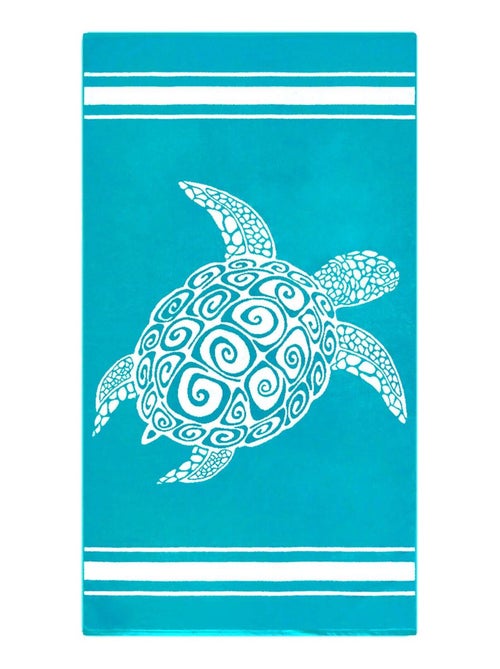 Serviette de plage éponge velours Jacquard Bleu 90x170 400g/m² - Ushaka - Kiabi