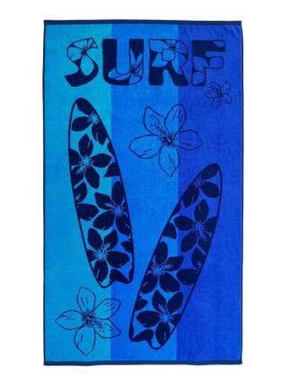 Serviette de plage éponge velours Jacquard Bleu 95x175 440g/m² - Pyrgos