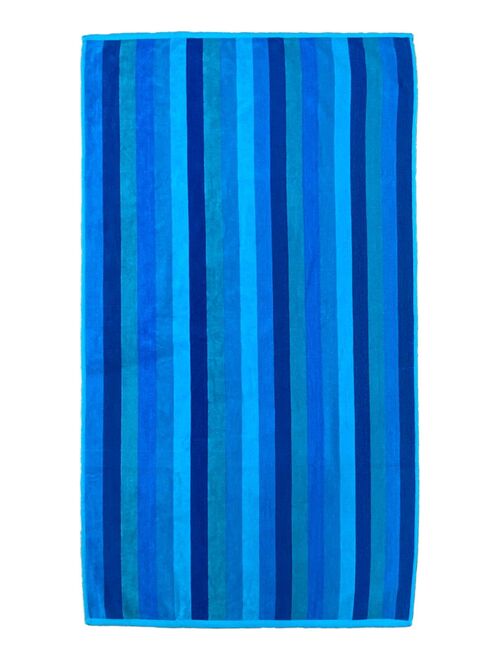 Serviette de plage éponge velours Jacquard Blue stripes 75x150cm - Kiabi