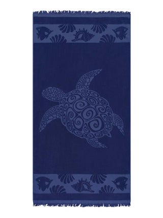 Serviette de plage éponge velours Jacquard ciselé Bleu 90x170 340g/m² - Kelly