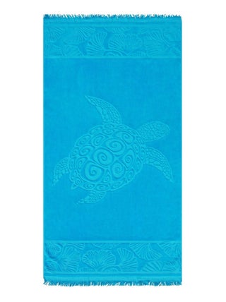 Serviette de plage éponge velours Jacquard ciselé Bleu 90x170 340g/m² - Kumini