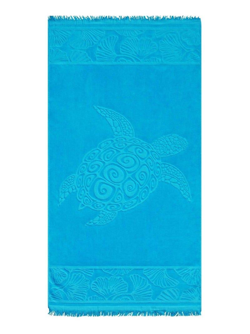 Serviette de plage éponge velours Jacquard ciselé Bleu 90x170 340g/m² - Kumini Bleu - Kiabi