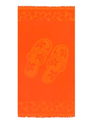 Serviette de plage éponge velours Jacquard ciselé Orange 90x170 340g/m² - Kerlaz
