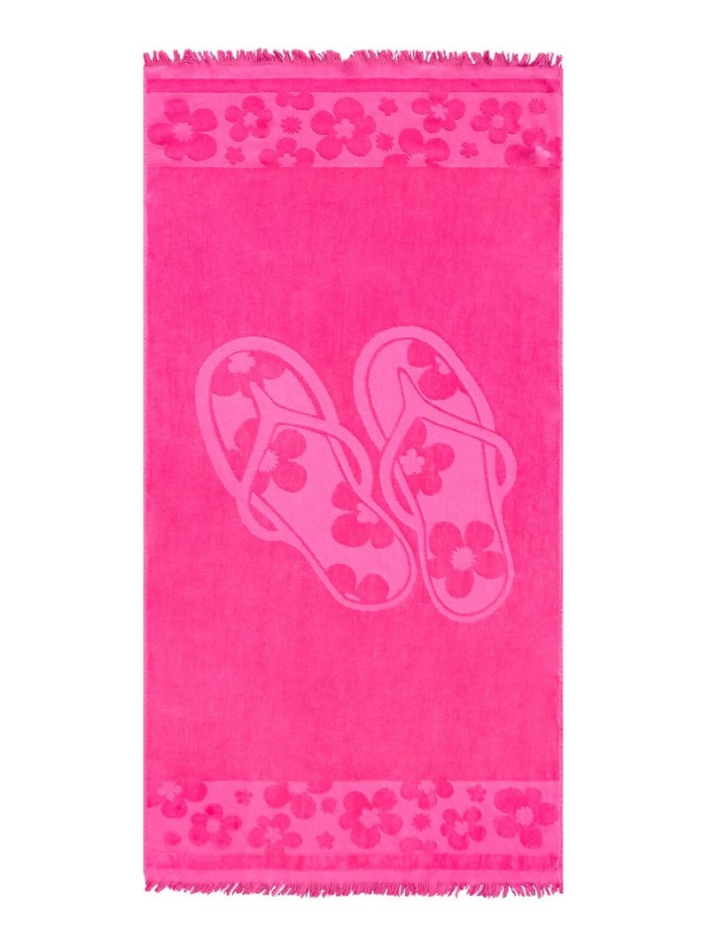 Serviette de plage éponge velours Jacquard ciselé Rose 90x170 340g/m² - Kervel Rose - Kiabi
