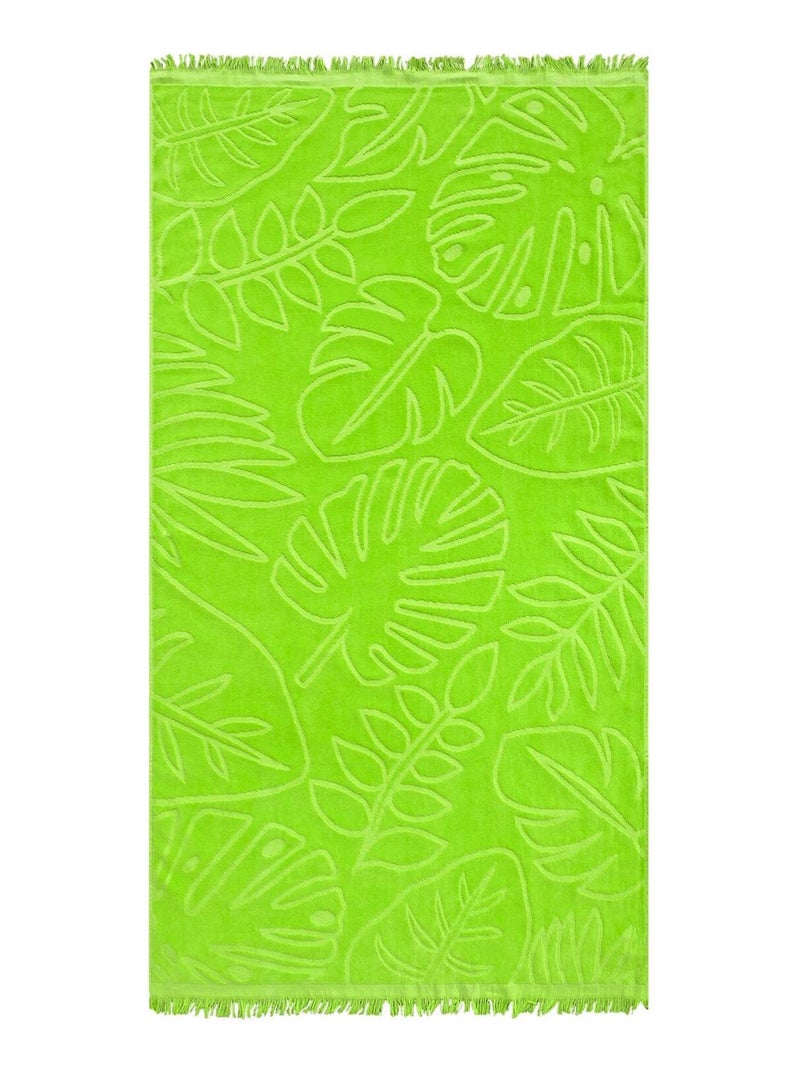 Serviette de plage éponge velours Jacquard ciselé Vert 90x170 340g/m² - Klang Vert - Kiabi