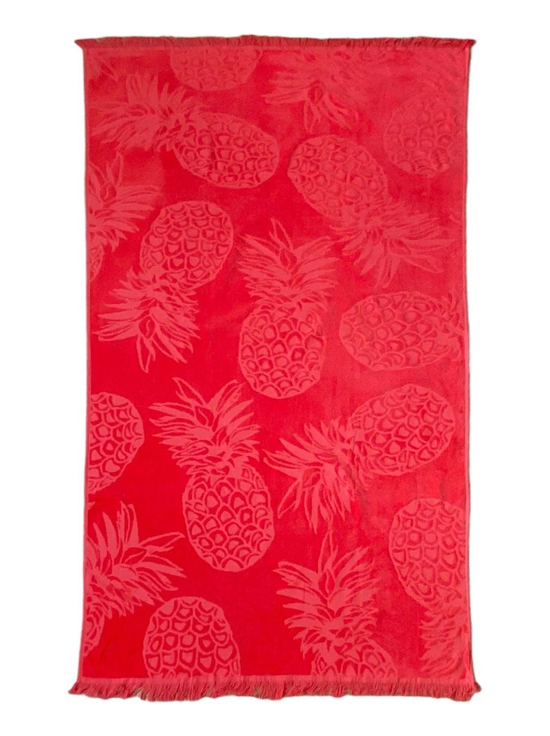Serviette de plage éponge velours Jacquard ciselée Lazaro 90x170 340g/m² Orange - Kiabi