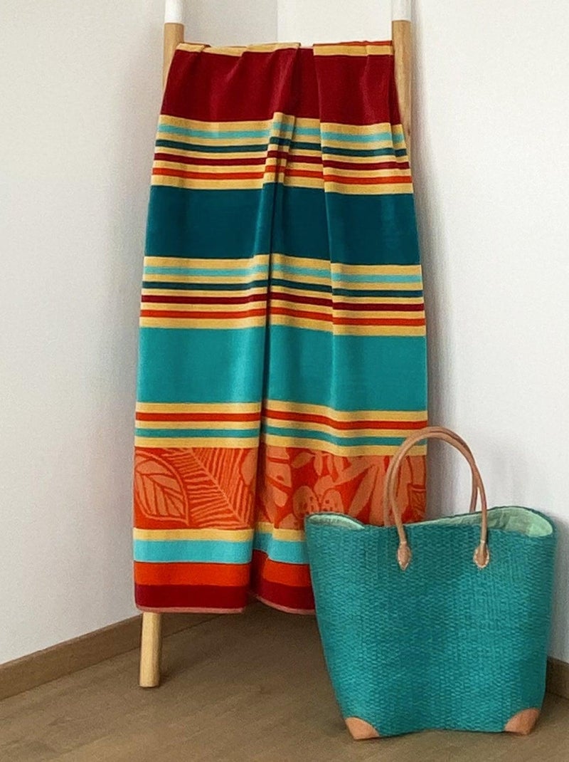 Serviette de plage éponge velours Jacquard ciselée Zebrina 90x170 340g/m² Multicolore - Kiabi