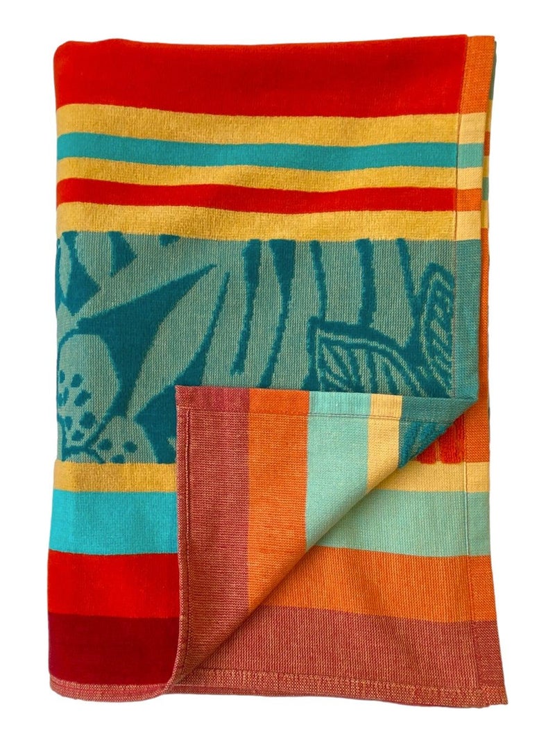 Serviette de plage éponge velours Jacquard ciselée Zebrina 90x170 340g/m² Multicolore - Kiabi
