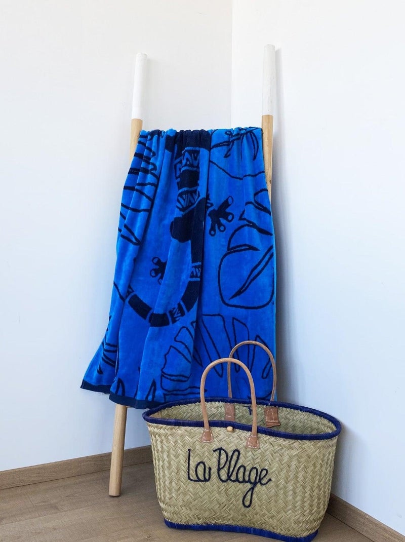 Serviette de plage éponge velours Jacquard Festo 90x170 400 g/m² Bleu - Kiabi