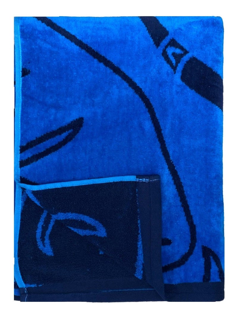 Serviette de plage éponge velours Jacquard Festo 90x170 400 g/m² Bleu - Kiabi