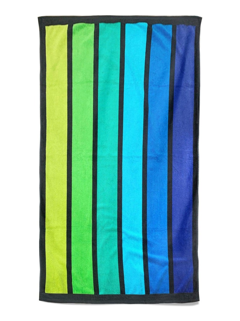 Serviette de plage éponge velours Jacquard Happy Men 100x175 470g/m² Bleu Vert Bleu - Kiabi