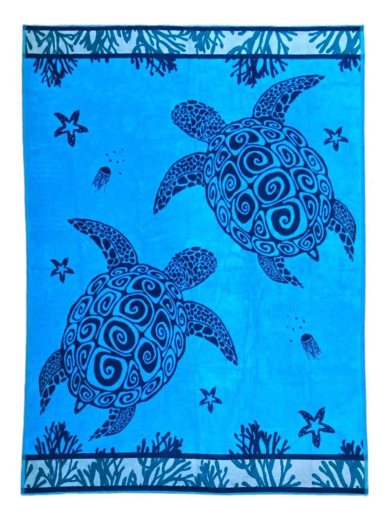 Serviette de plage éponge velours Jacquard Latoti 140x180 400g/m² Bleu canard - Kiabi