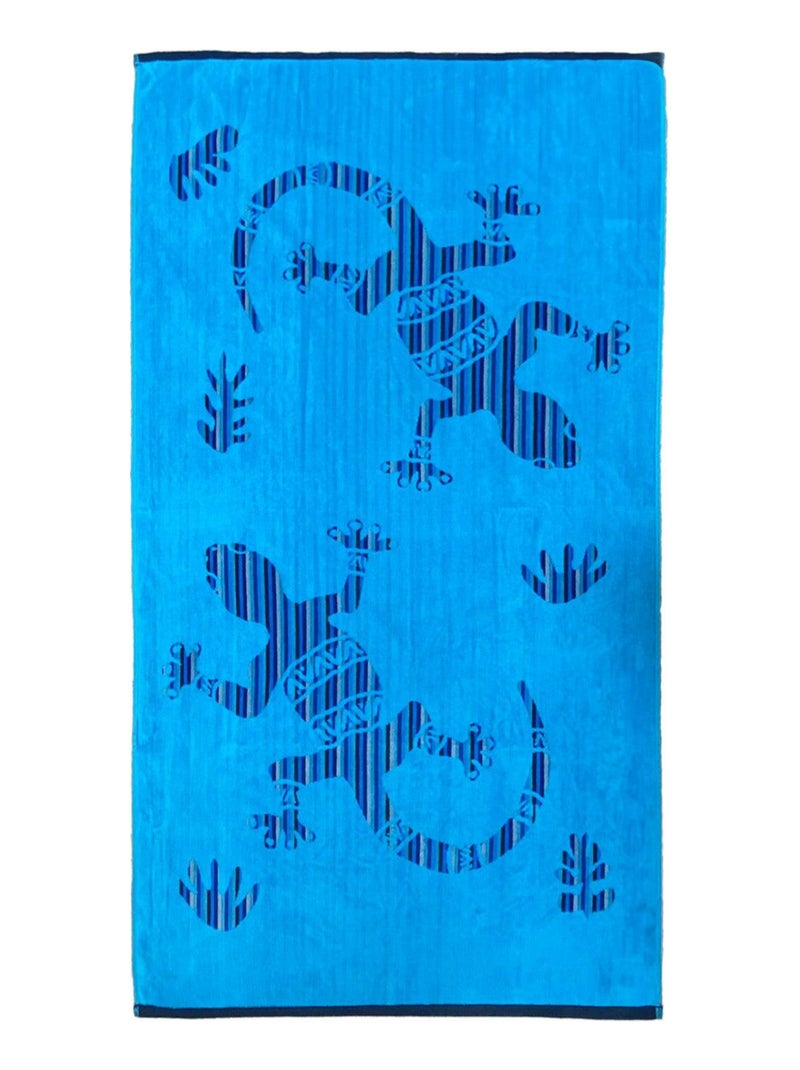 Serviette de plage éponge velours Jacquard Lezardo 90x160 Bleu azur - Kiabi