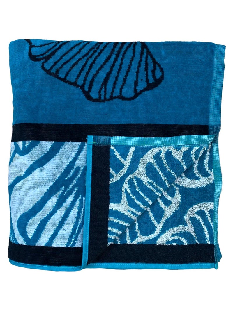 Serviette de plage éponge velours Jacquard Mallorca 140x180 400g/m² Bleu canard - Kiabi