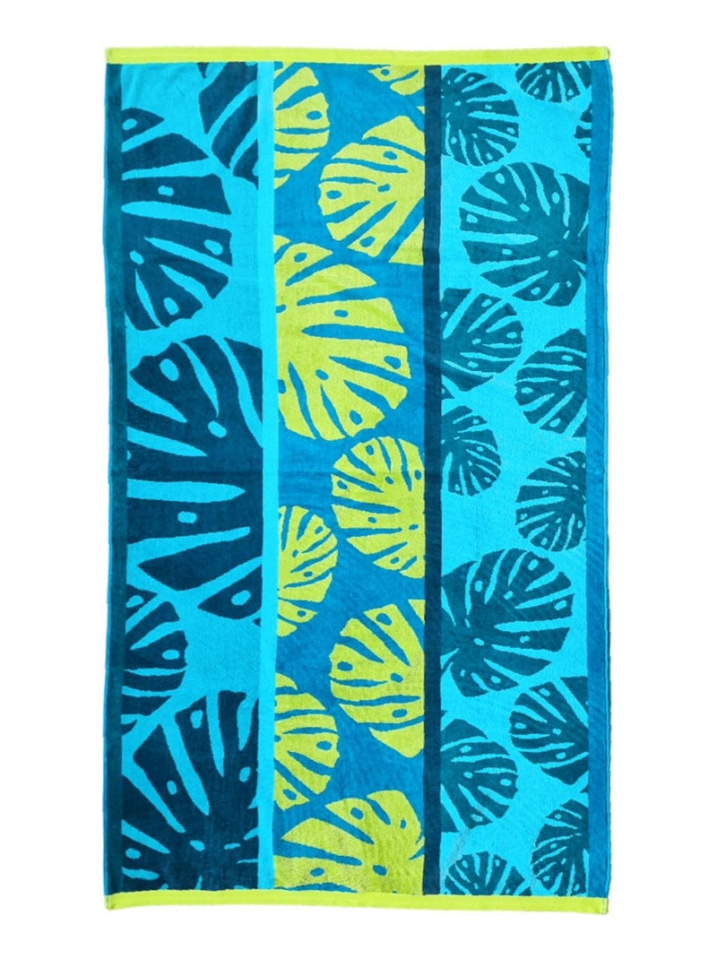 Serviette de plage éponge velours Jacquard Monstera 90x170 400g/m² Bleu canard - Kiabi