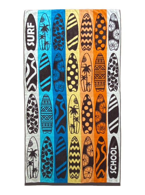 Serviette de plage éponge velours Jacquard Multicolore 90x170 400g/m² - Aragon - Kiabi