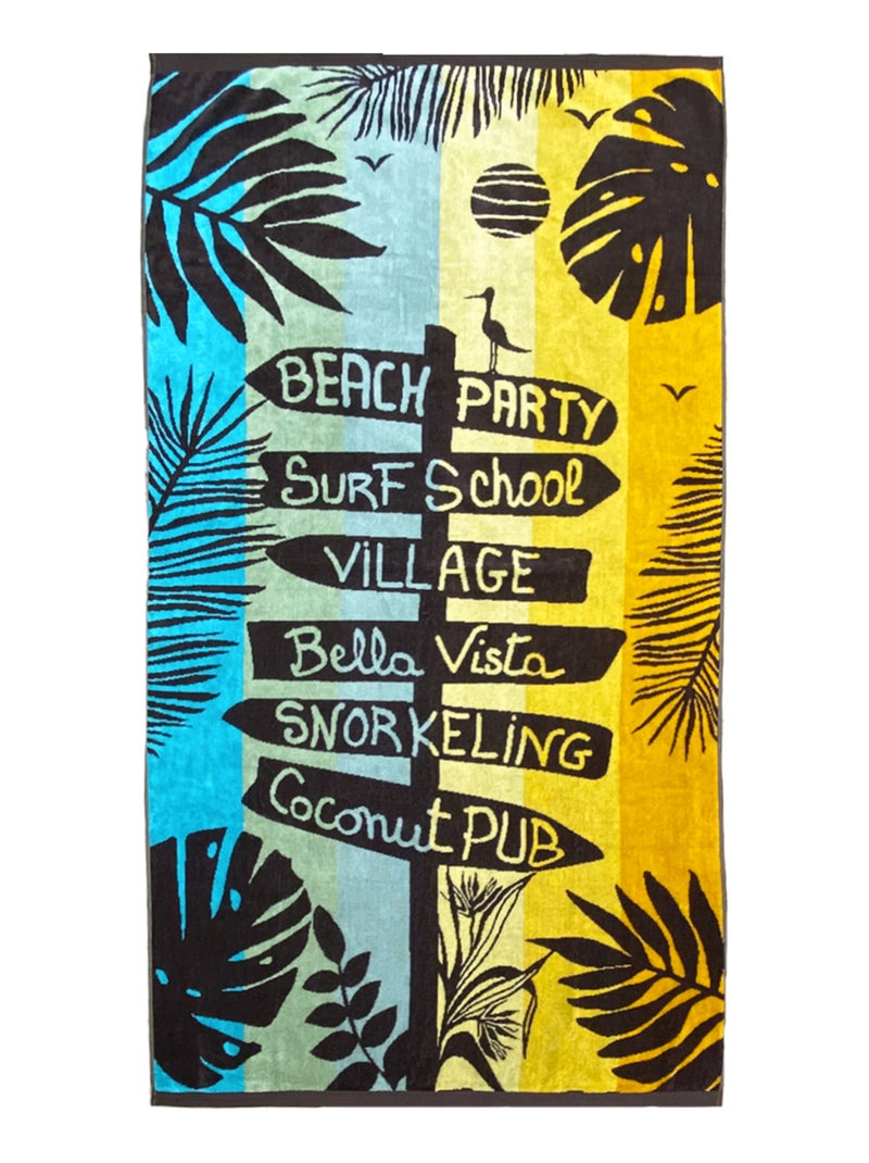Serviette de plage éponge velours Jacquard Multicolore 90x170 400g/m² - Vacances Multicolore - Kiabi