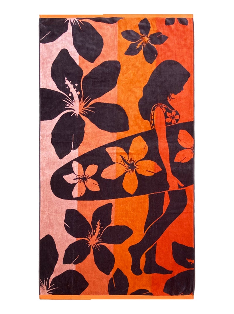Serviette de plage éponge velours Jacquard Orange 90x170 400g/m² - Moody Orange - Kiabi