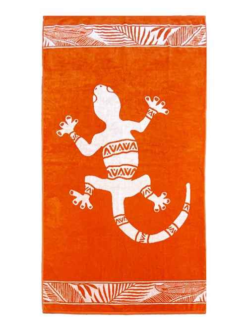 Serviette de plage éponge velours Jacquard Orange 90x170 400g/m² - Nossa - Kiabi