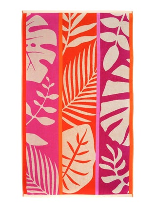 Serviette de plage éponge velours Jacquard Rose 100x175 470g/m² - Chincha