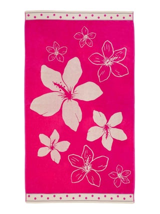 Serviette de plage éponge velours Jacquard Rose 100x175 470g/m² - Wasaga