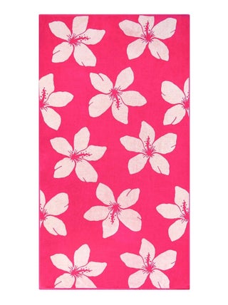 Serviette de plage éponge velours Jacquard Rose 90x170 400g/m² - Flora