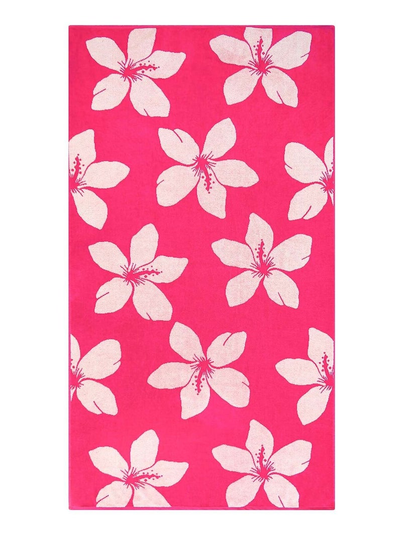 Serviette de plage éponge velours Jacquard Rose 90x170 400g/m² - Flora Rose - Kiabi