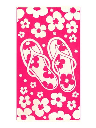 Serviette de plage éponge velours Jacquard Rose 90x170 400g/m² - Myrtos