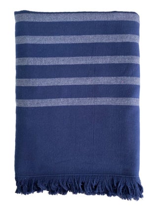 Serviette de plage Fouta doublée éponge Alanya Bleu marine 90x160 400g/m²