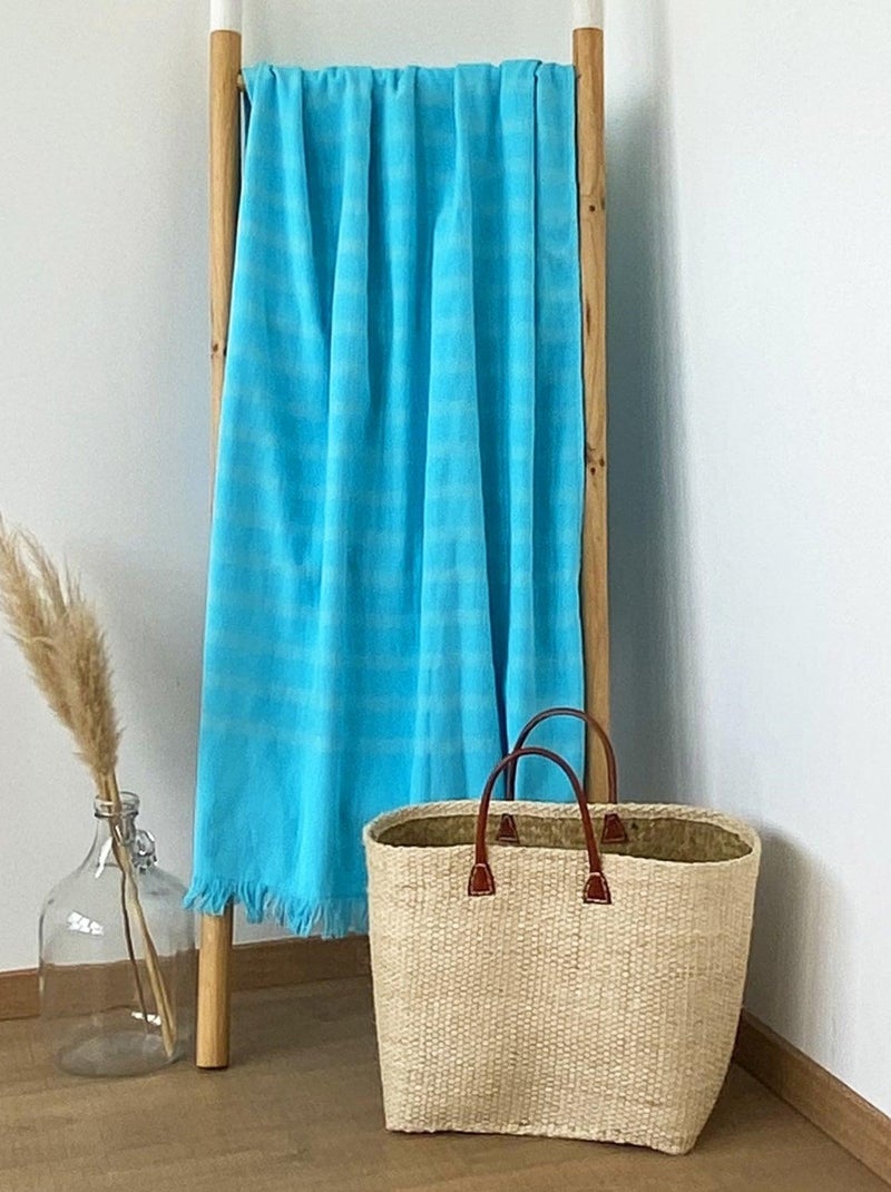 Serviette de plage Fouta doublée éponge Alanya Turquoise 140x180 400g/m² Bleu azur - Kiabi
