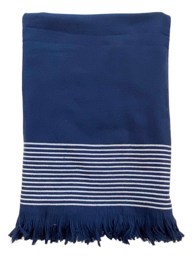 Serviette de plage Fouta doublée éponge Paski Navy  140x180  300g/m² Bleu marine - Kiabi