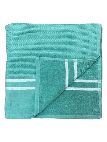 Serviette de plage Fouta doublée éponge Waffle Aqua 90x170 355g/m²