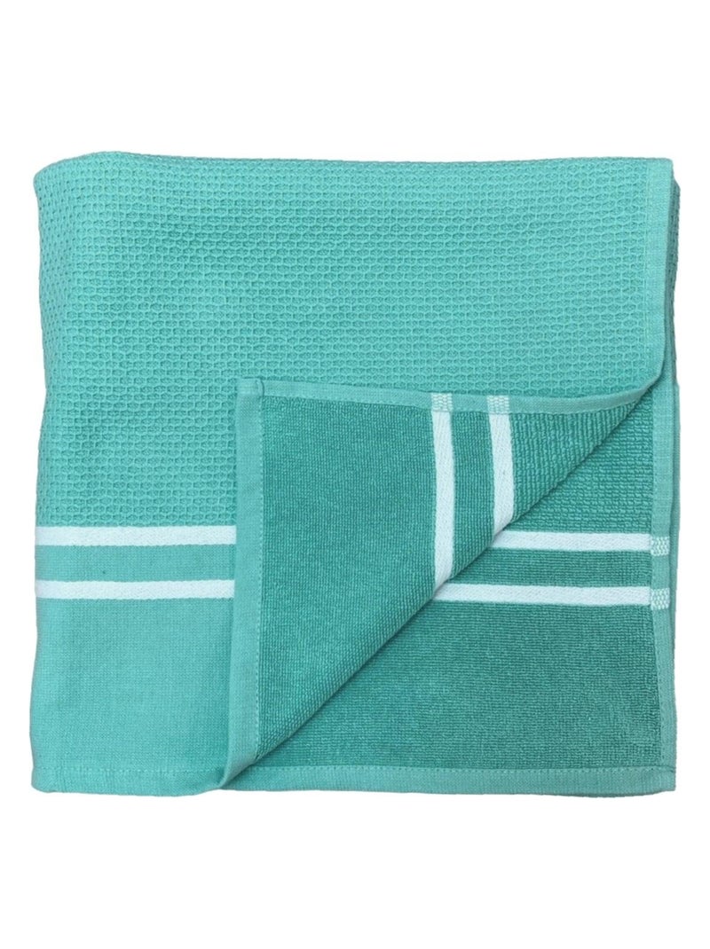 Serviette de plage Fouta doublée éponge Waffle Aqua 90x170 355g/m² Vert d'eau - Kiabi