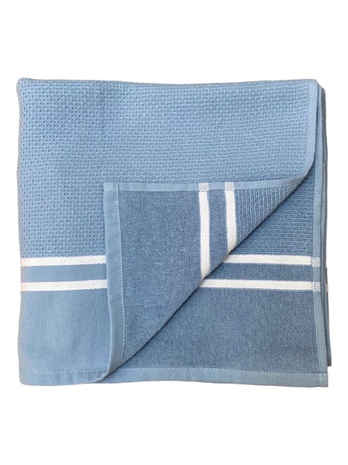 Serviette de plage Fouta doublée éponge Waffle Gris bleu 90x170 355g/m² - Kiabi