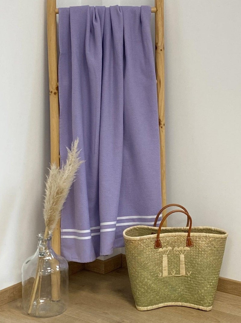 Serviette de plage Fouta doublée éponge Waffle Orchid 90x170 355g/m² Parme - Kiabi