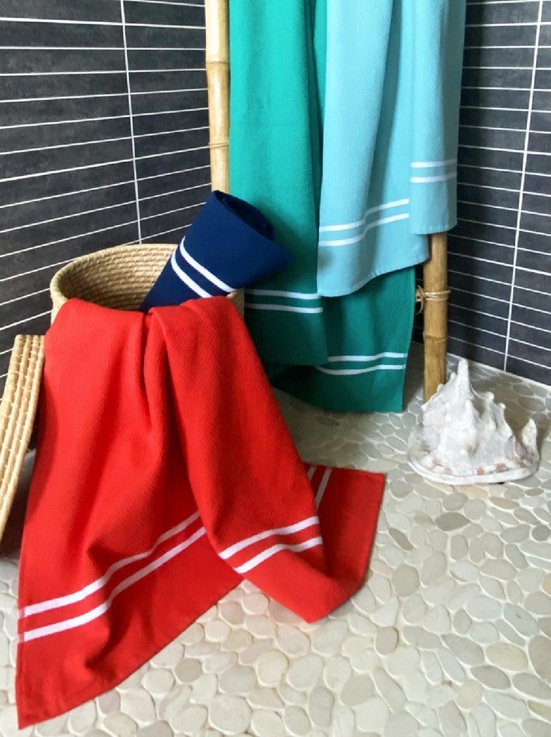 Serviette de plage Fouta doublée éponge Waffle Orchid 90x170 355g/m² Parme - Kiabi