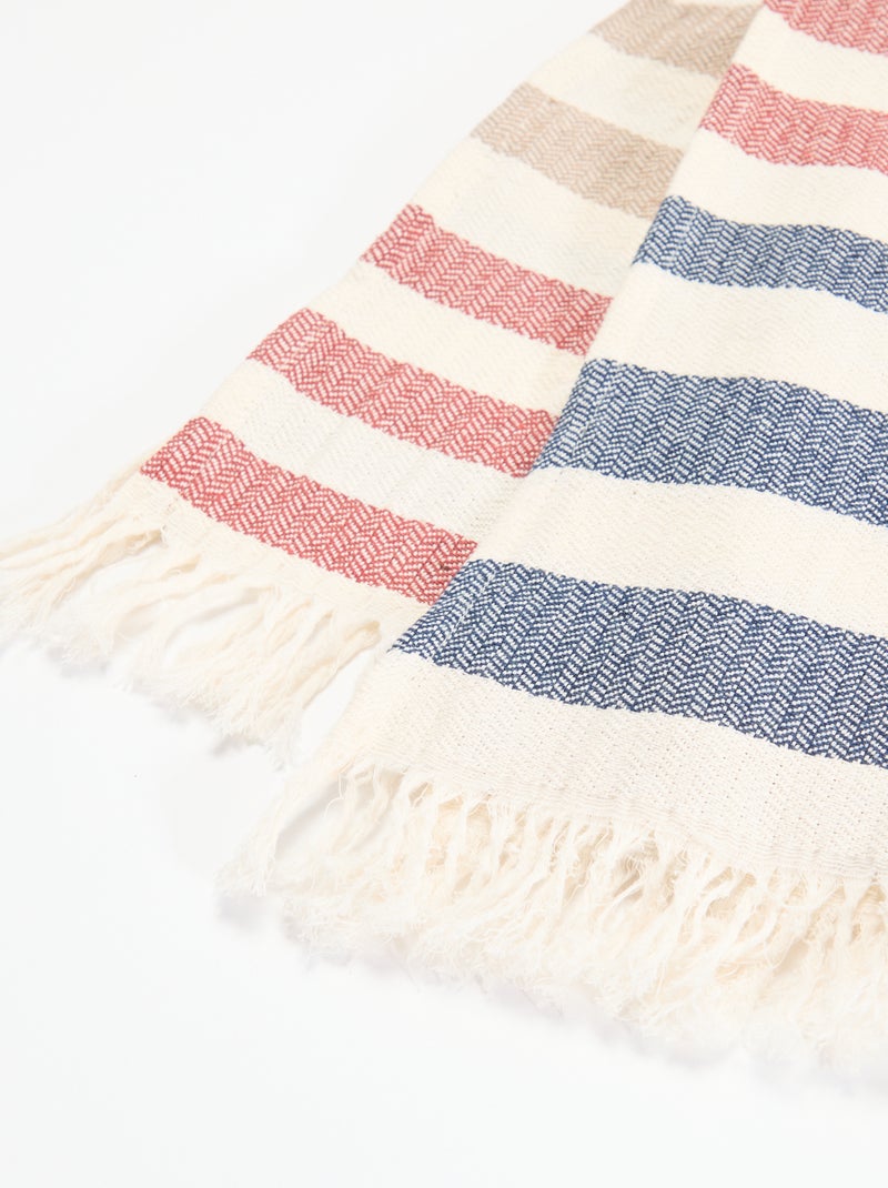 Serviette de plage fouta rayée à franges Bleu - Kiabi