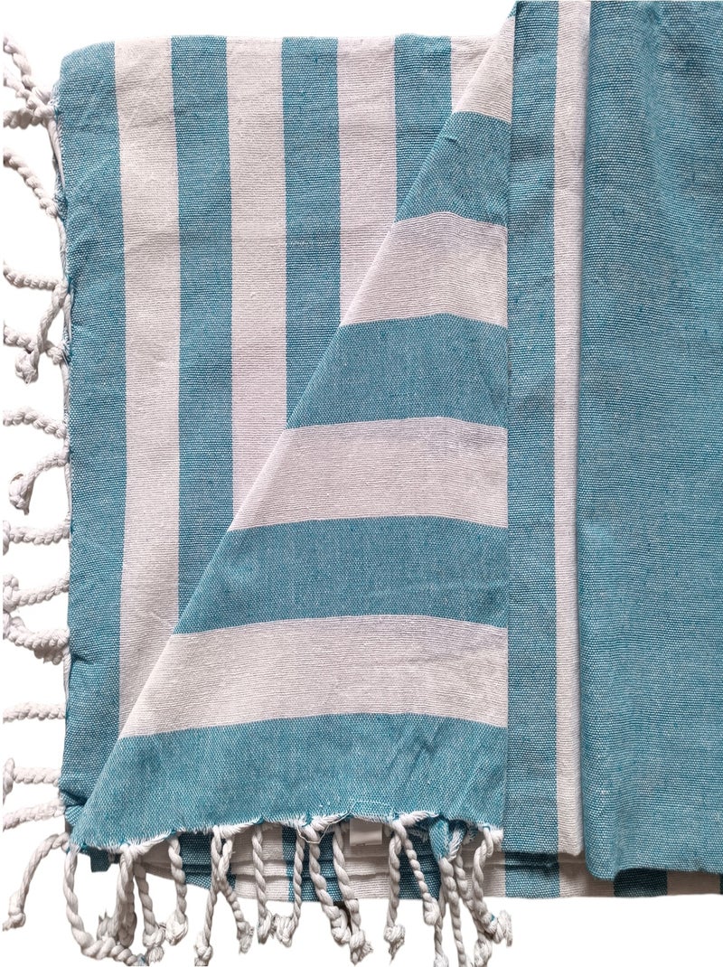 Serviette de plage, fouta, rayée avec frange, Dylrev Bleu clair - Kiabi