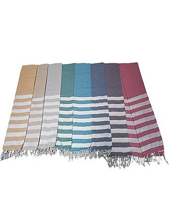 Serviette de plage, fouta, rayée avec frange, Dylrev