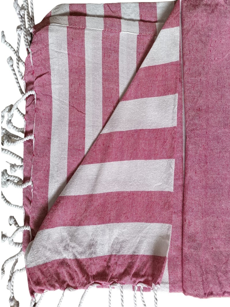 Serviette de plage, fouta, rayée avec frange, Dylrev Rose - Kiabi