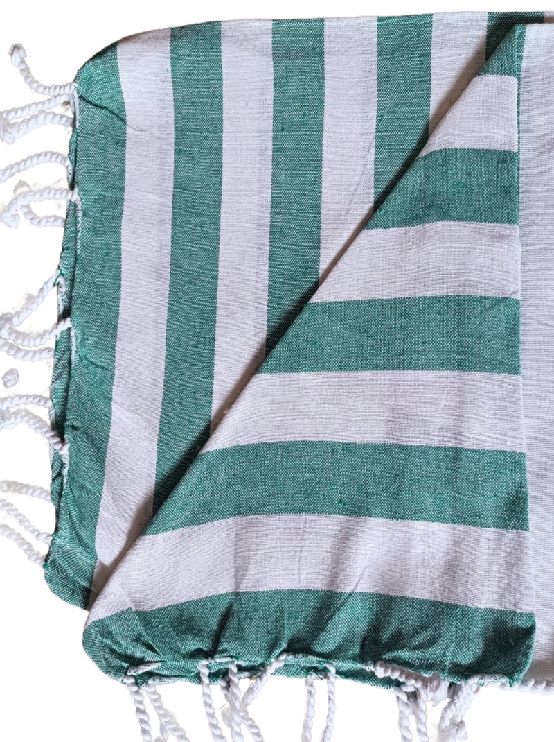 Serviette de plage, fouta, rayée avec frange, en lot de 2, Dylrev Vert - Kiabi