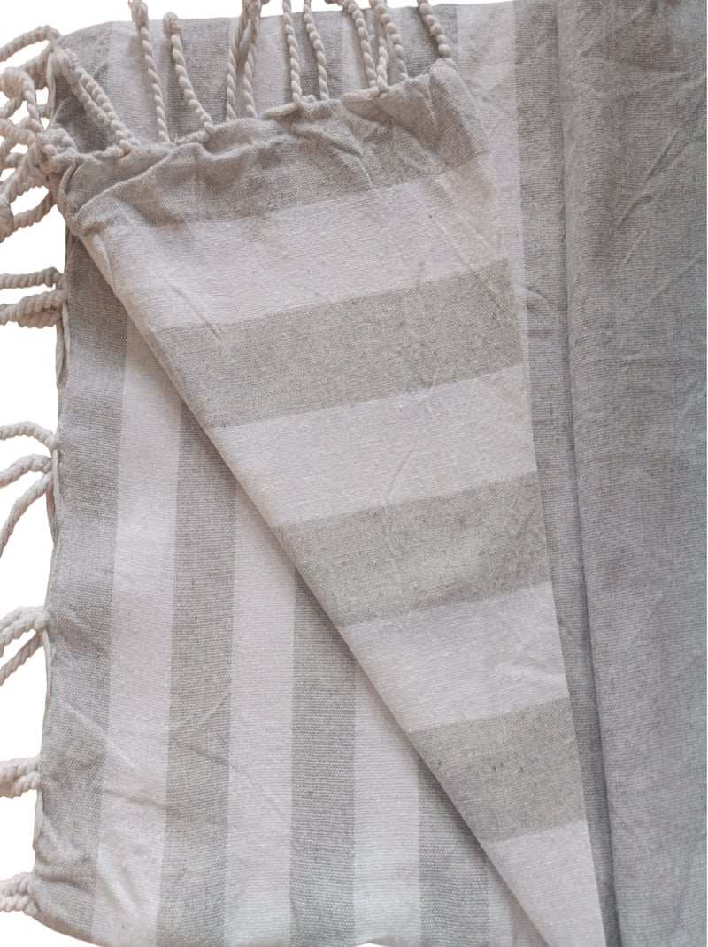 Serviette de plage, fouta, rayée avec frange, en lot de 4, Dylrev Gris Argenté - Kiabi