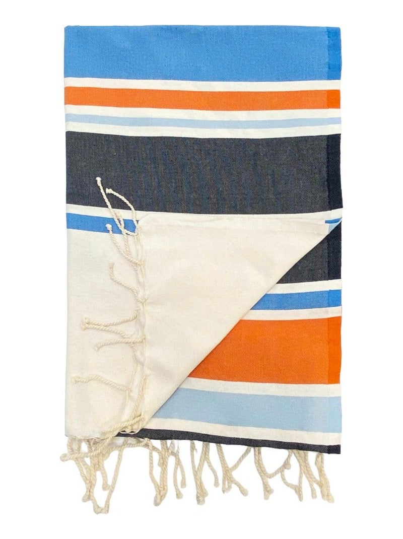 Serviette de plage Fouta traditionnelle Helios Bleu 100x200 190g/m² Bleu - Kiabi