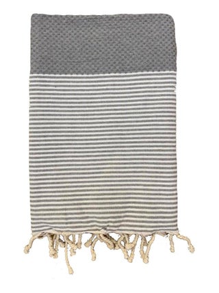 Serviette de plage Fouta traditionnelle Mikanda Gris 100x200 190g/m²