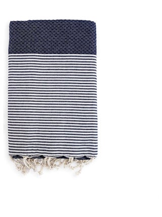 Serviette de plage Fouta traditionnelle Mikanda Navy 100x200 190g/m²