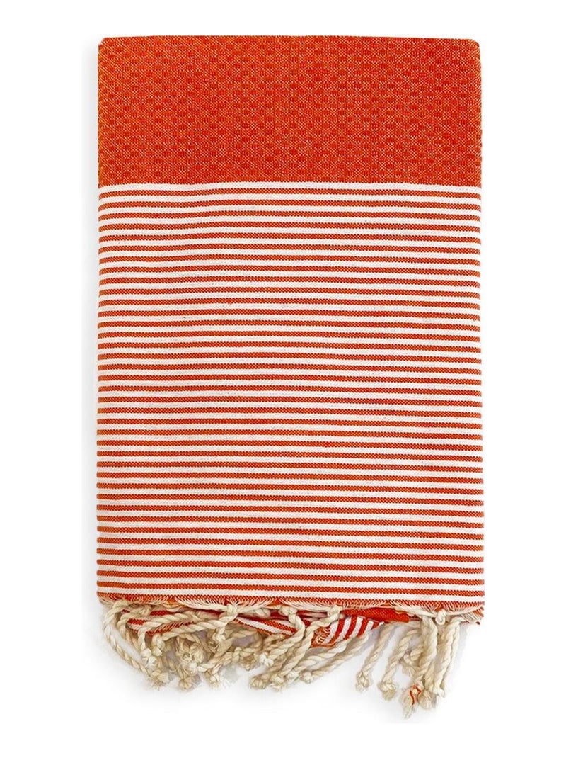 Serviette de plage Fouta traditionnelle Mikanda Orange 100x200 190g/m² Orange - Kiabi