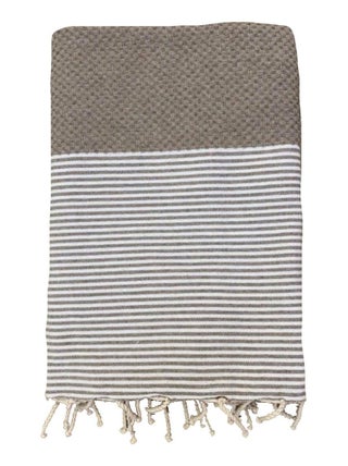 Serviette de plage Fouta traditionnelle Mikanda Taupe 100x200 190g/m²