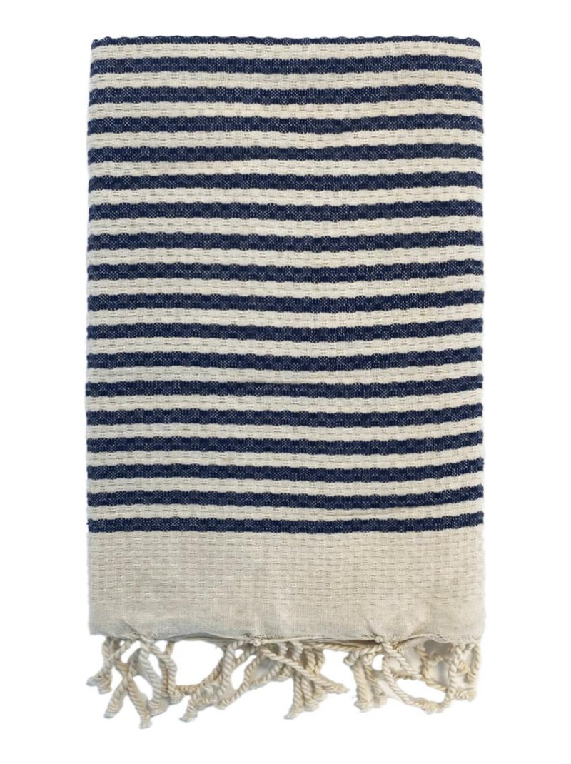 Serviette de plage Fouta traditionnelle Yadara Navy 200x200 190g/m² Bleu marine - Kiabi