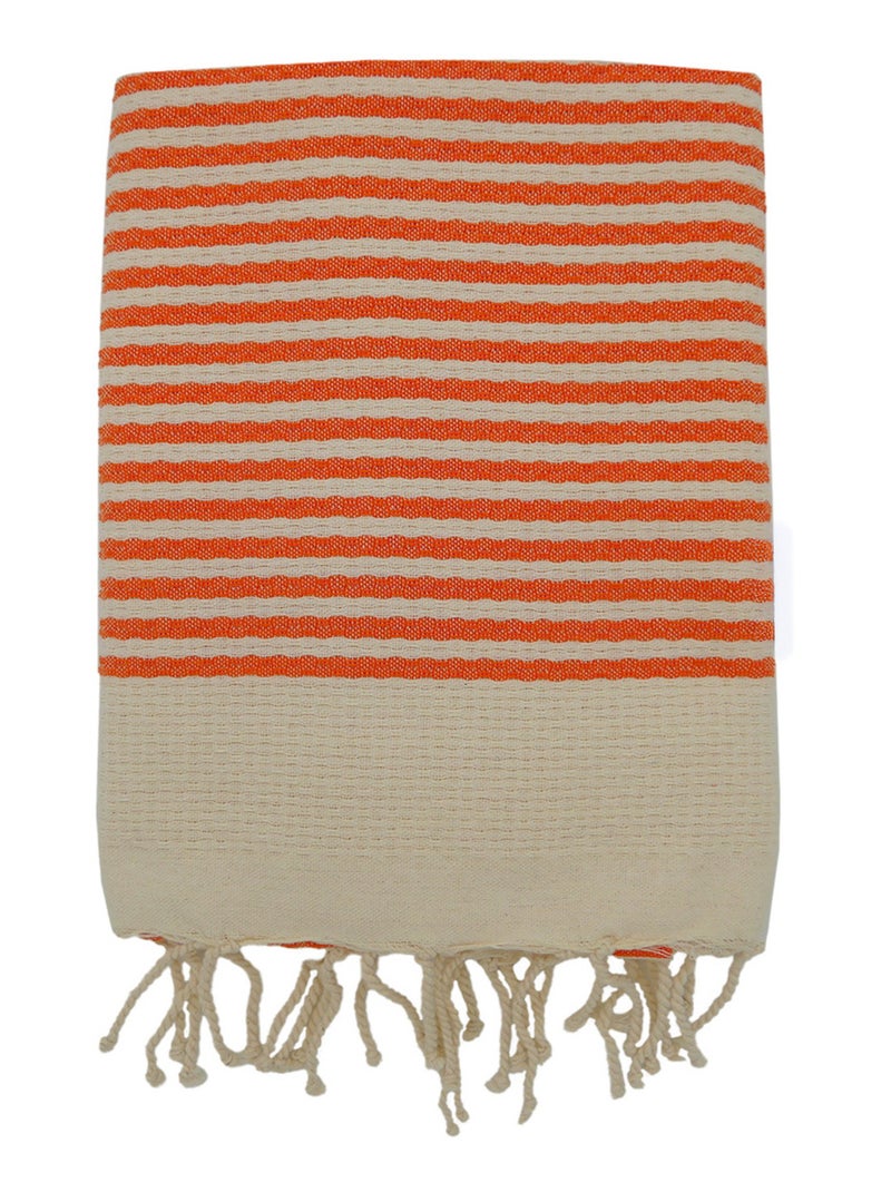 Serviette de plage Fouta traditionnelle Yadara Orange 100x200 190g/m² Orange - Kiabi