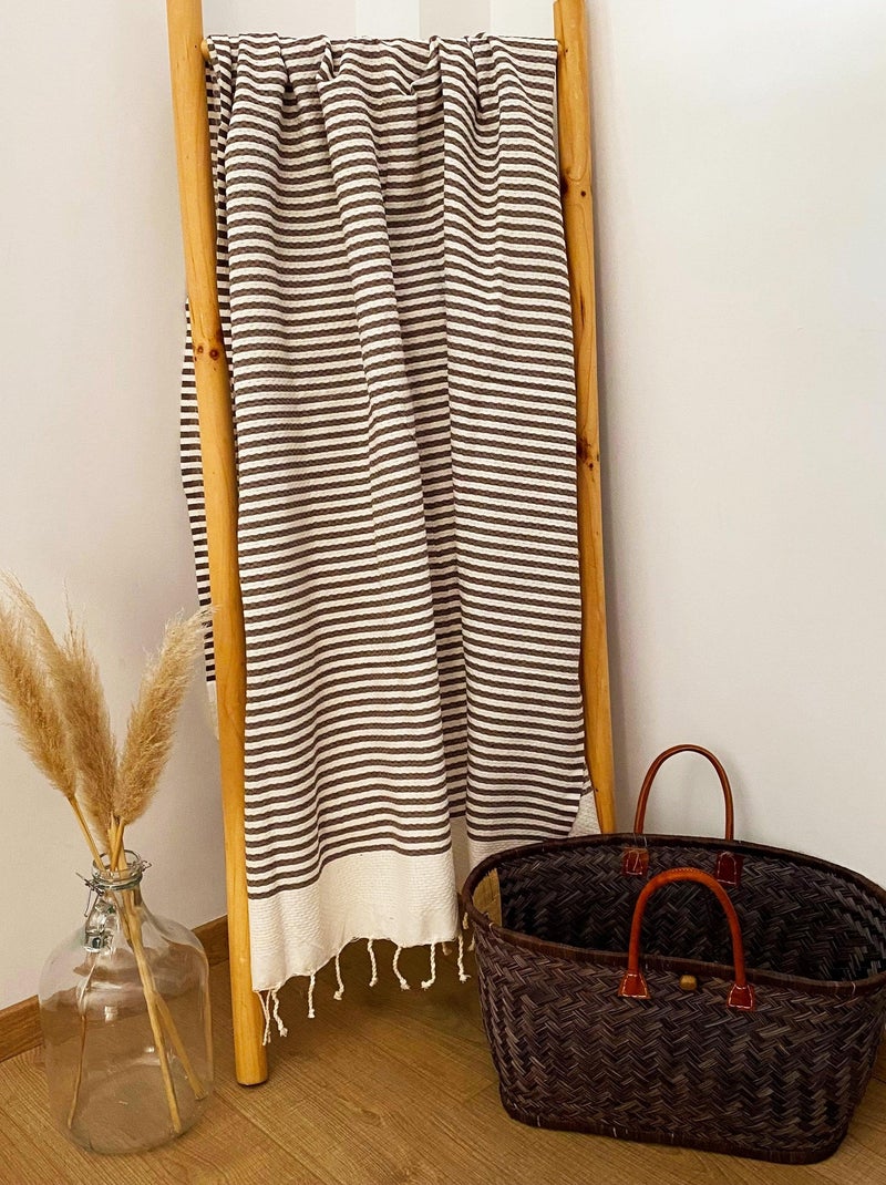 Serviette de plage Fouta traditionnelle Yadara Taupe 100x200 190g/m² Taupe - Kiabi